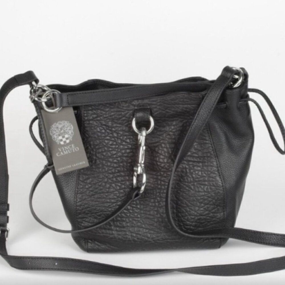 Vince Camuto Black Textured Shoulder Bag with Silver Hardware